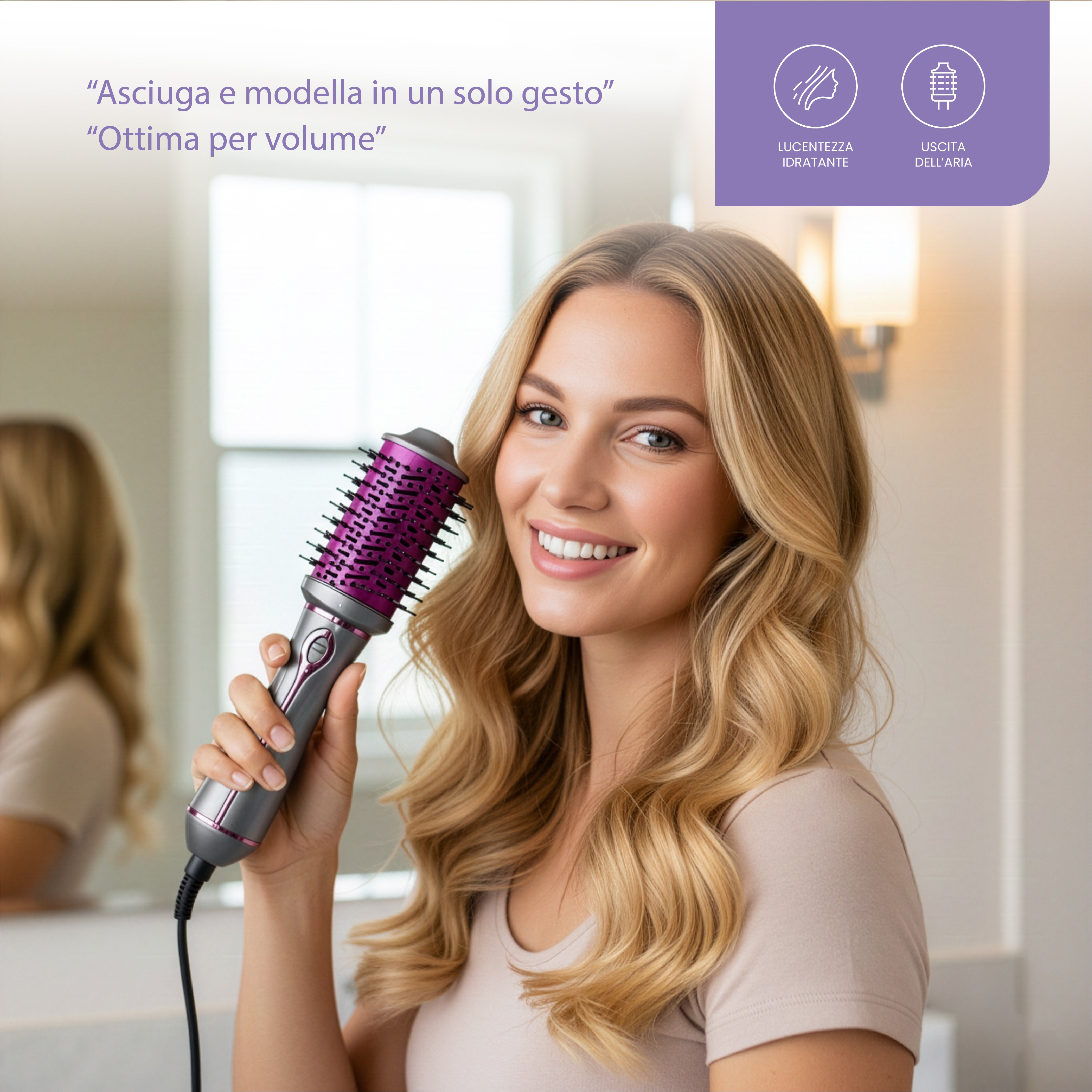 Tekone Spazzola Asciugacapelli 1200W con Aria Calda/Fredda e 4 Temperature