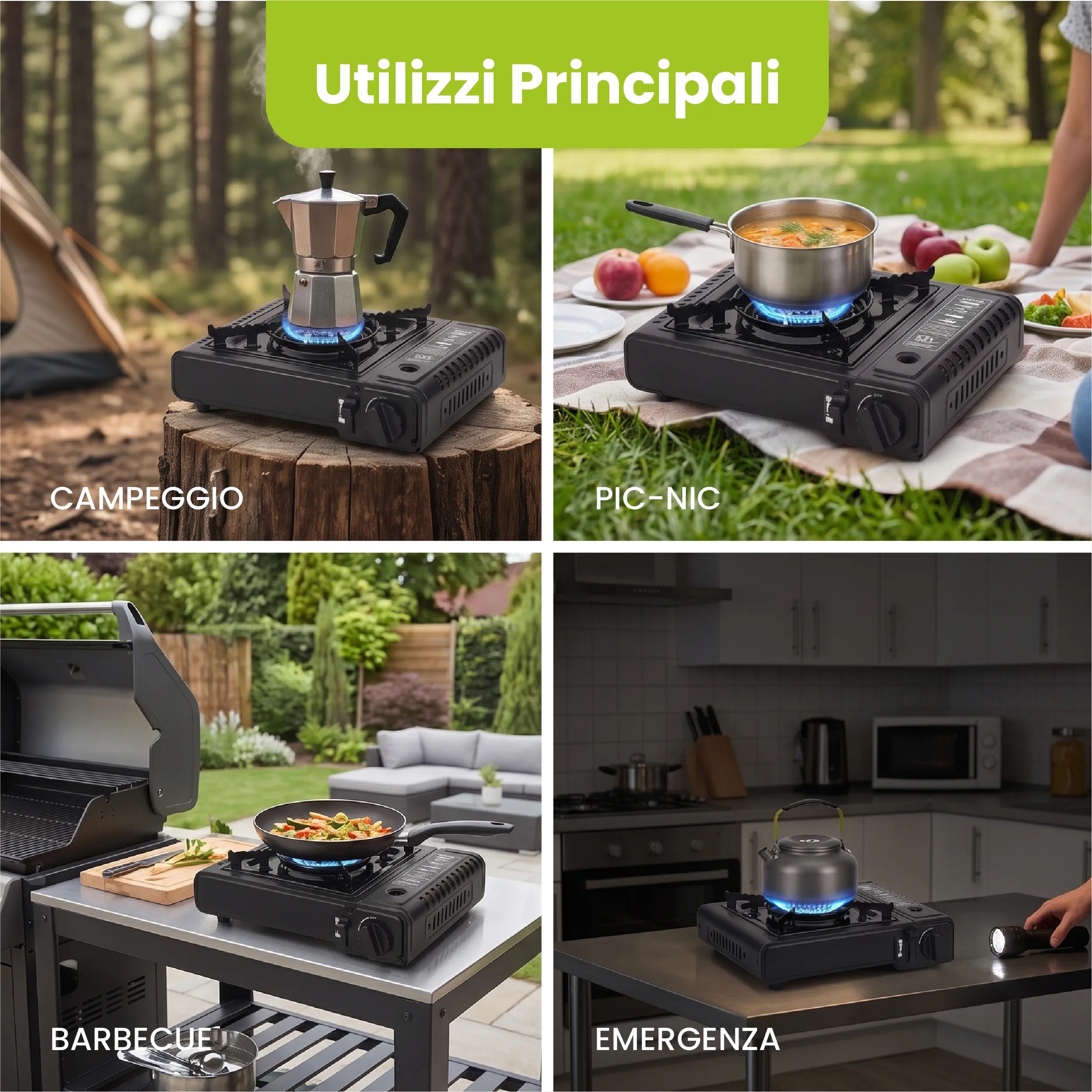 Tekone Fornello a Gas Portatile da Campeggio 2,1 kW con Accensione Piezo