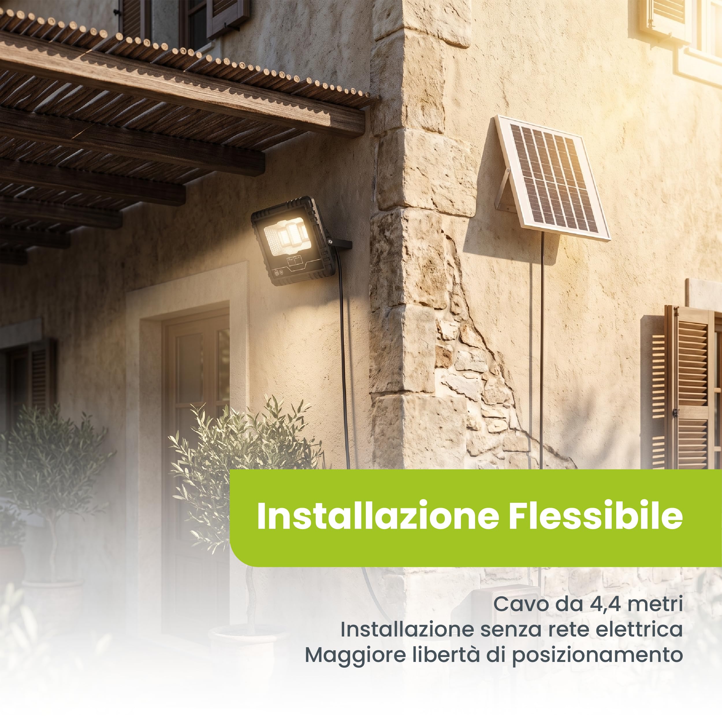 Faro LED Solare da Esterno 40W IP67 con Pannello Separato e Telecomando