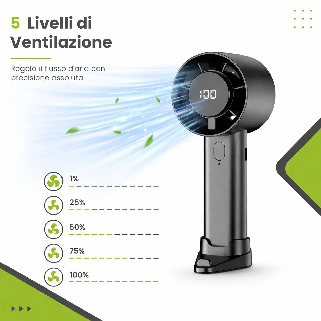 Tekone Ventilatore Portatile Ricaricabile con Display LED e Supporto Smartphone