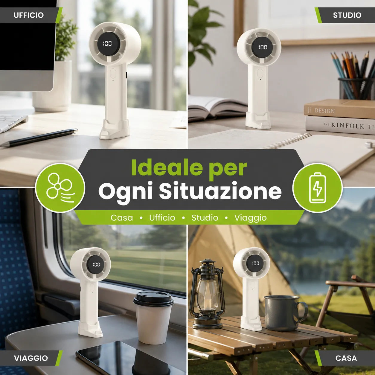 Tekone Ventilatore Portatile Ricaricabile con Display LED e Supporto Smartphone