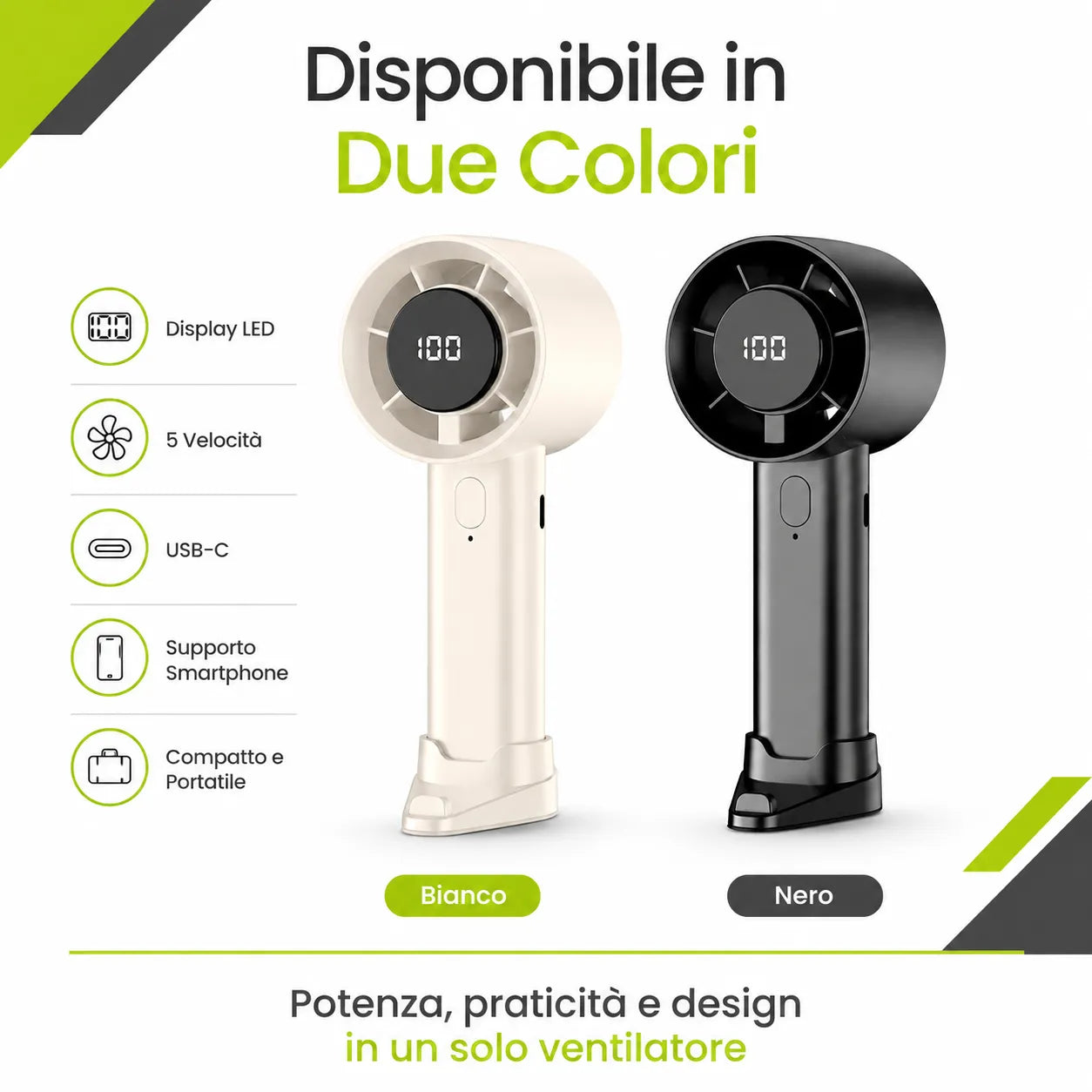 Tekone Ventilatore Portatile Ricaricabile con Display LED e Supporto Smartphone