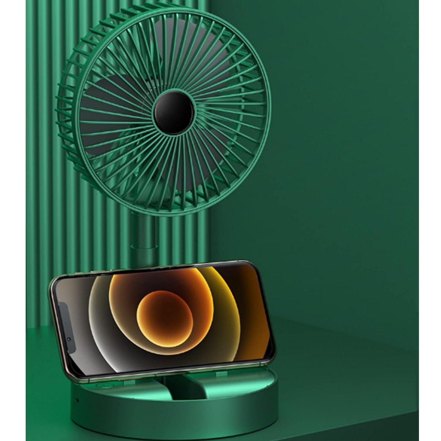 TekOne Mini Ventilatore USB Pieghevole con Supporto Smartphone, 2 Velocità, Batteria 1200mAh – Salvaspazio e Portatile