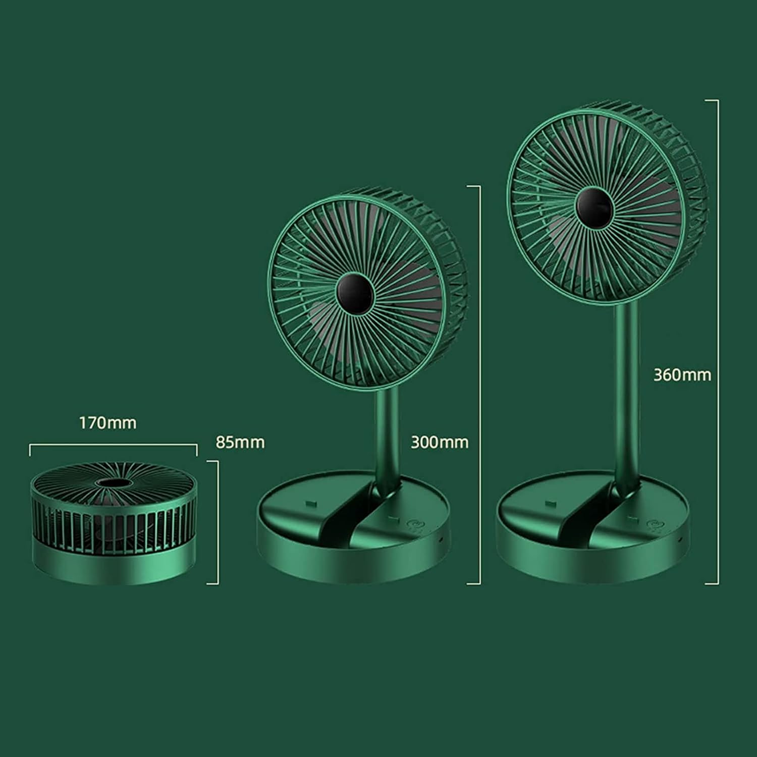 TekOne Mini Ventilatore USB Pieghevole con Supporto Smartphone, 2 Velocità, Batteria 1200mAh – Salvaspazio e Portatile