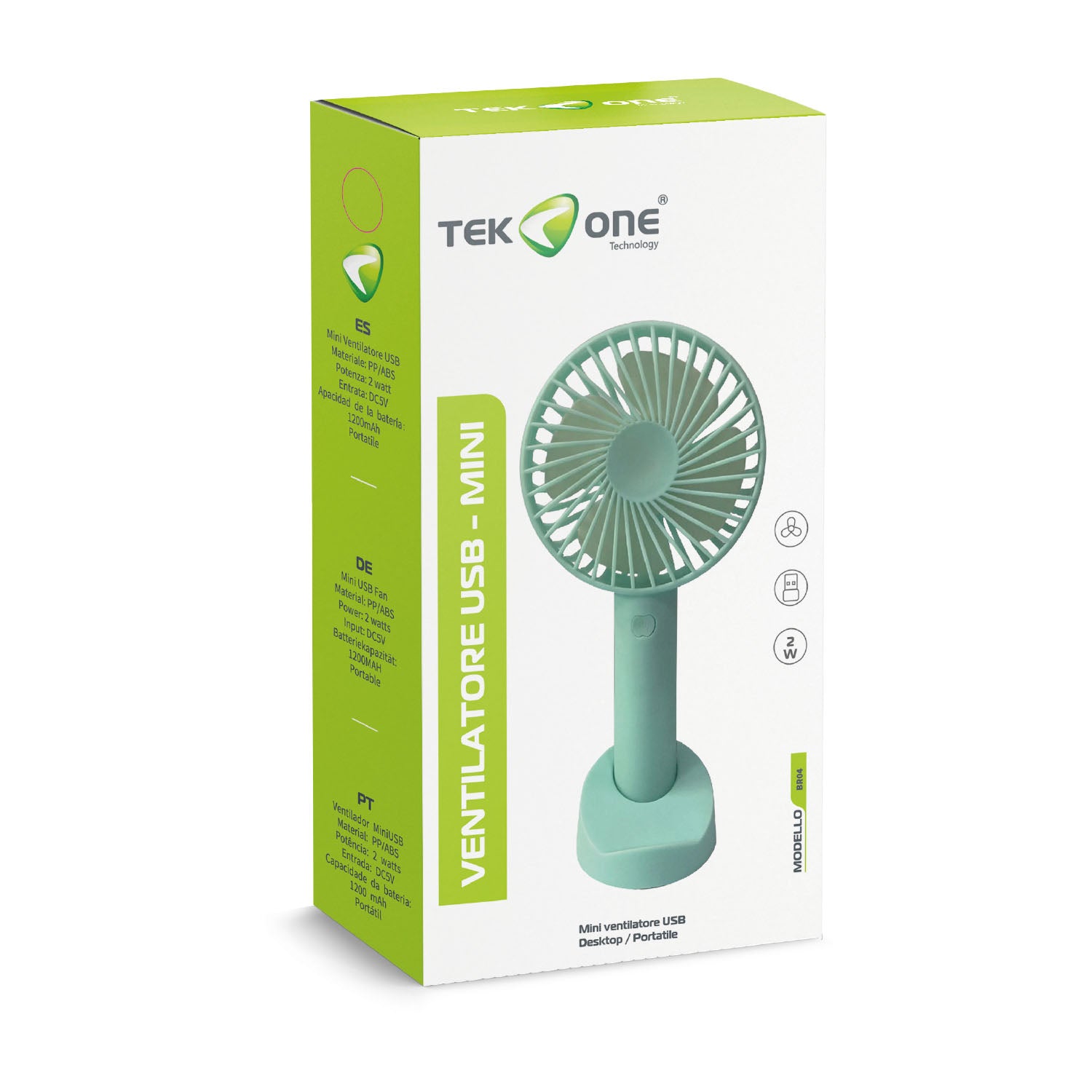TekOne Mini Ventilatore USB Portatile Silenzioso con Batteria 1200mAh e Base Supporto Smartphone – 2W
