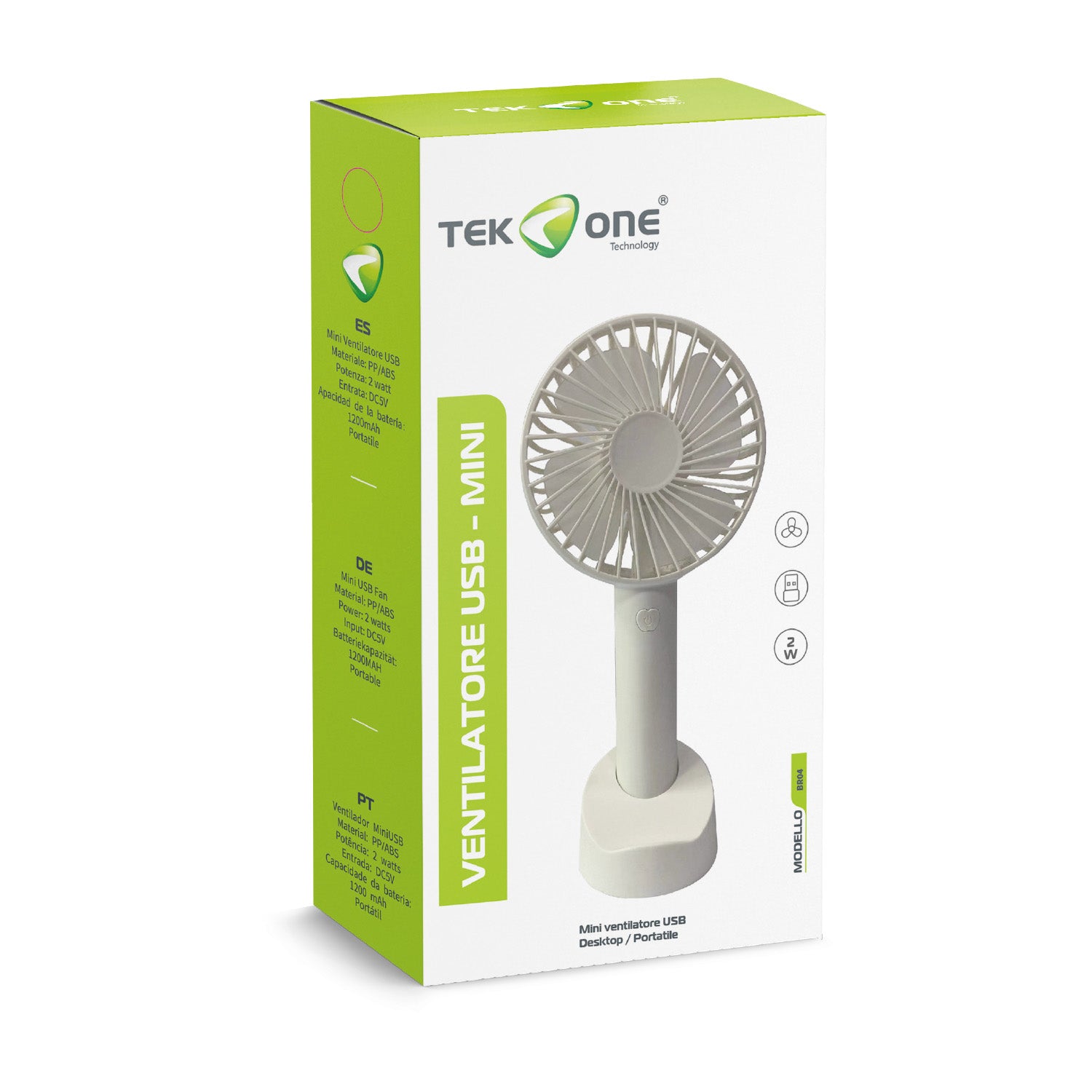TekOne Mini Ventilatore USB Portatile Silenzioso con Batteria 1200mAh e Base Supporto Smartphone – 2W