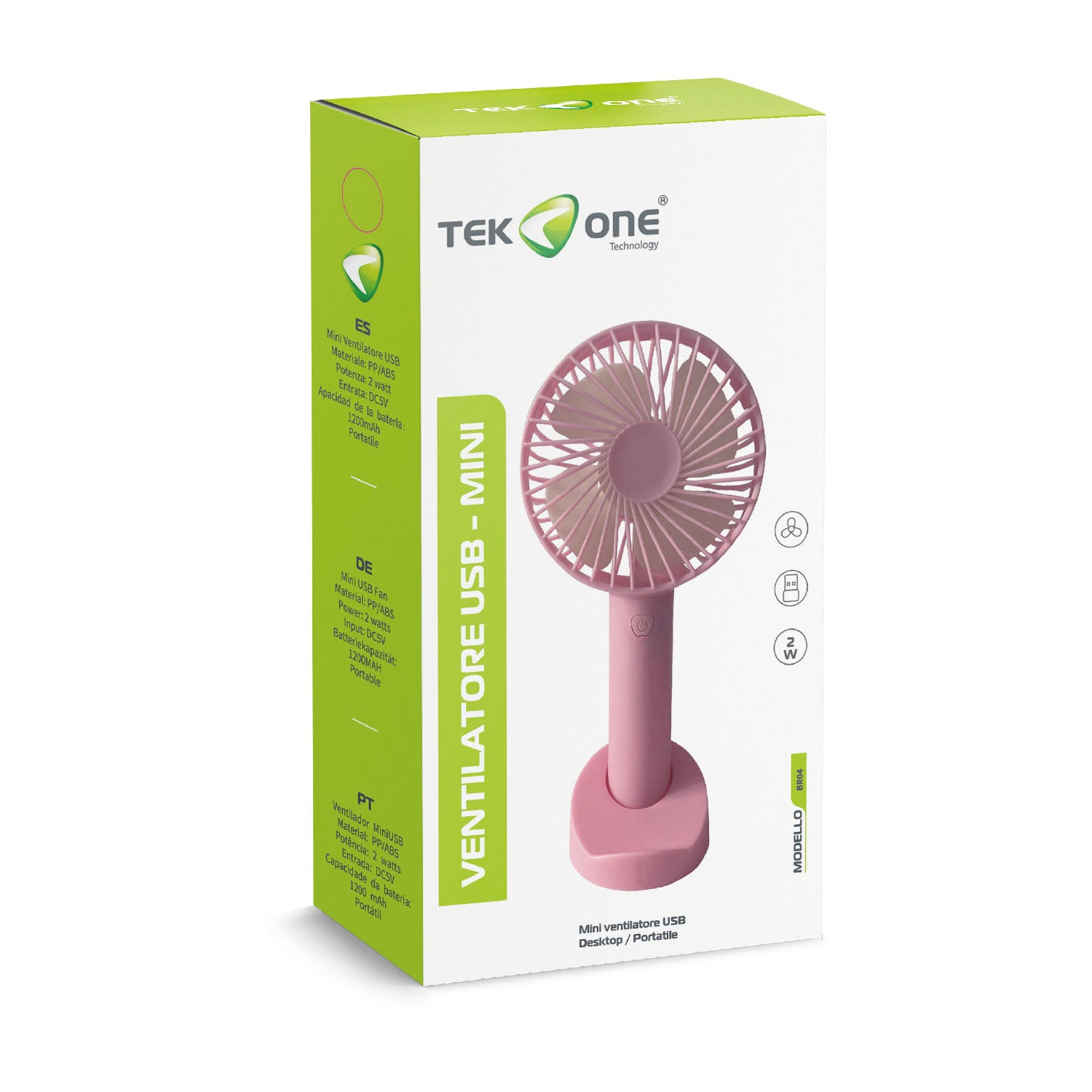 TekOne Mini Ventilatore USB Portatile Silenzioso con Batteria 1200mAh e Base Supporto Smartphone – 2W