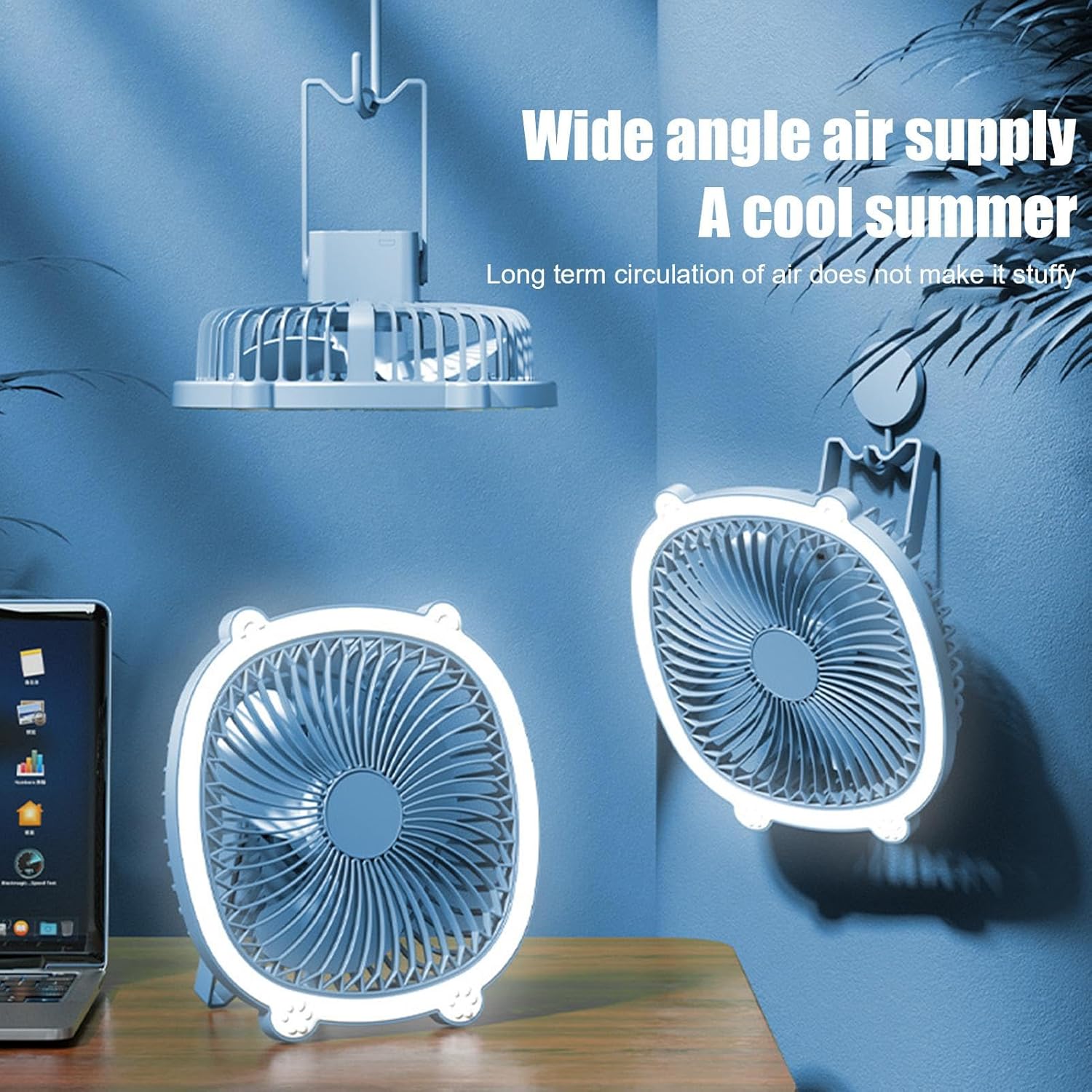 TekOne Mini Ventilatore USB 5W Appendibile con 3 Velocità – Batteria 800mAh, Silenzioso e Compatto