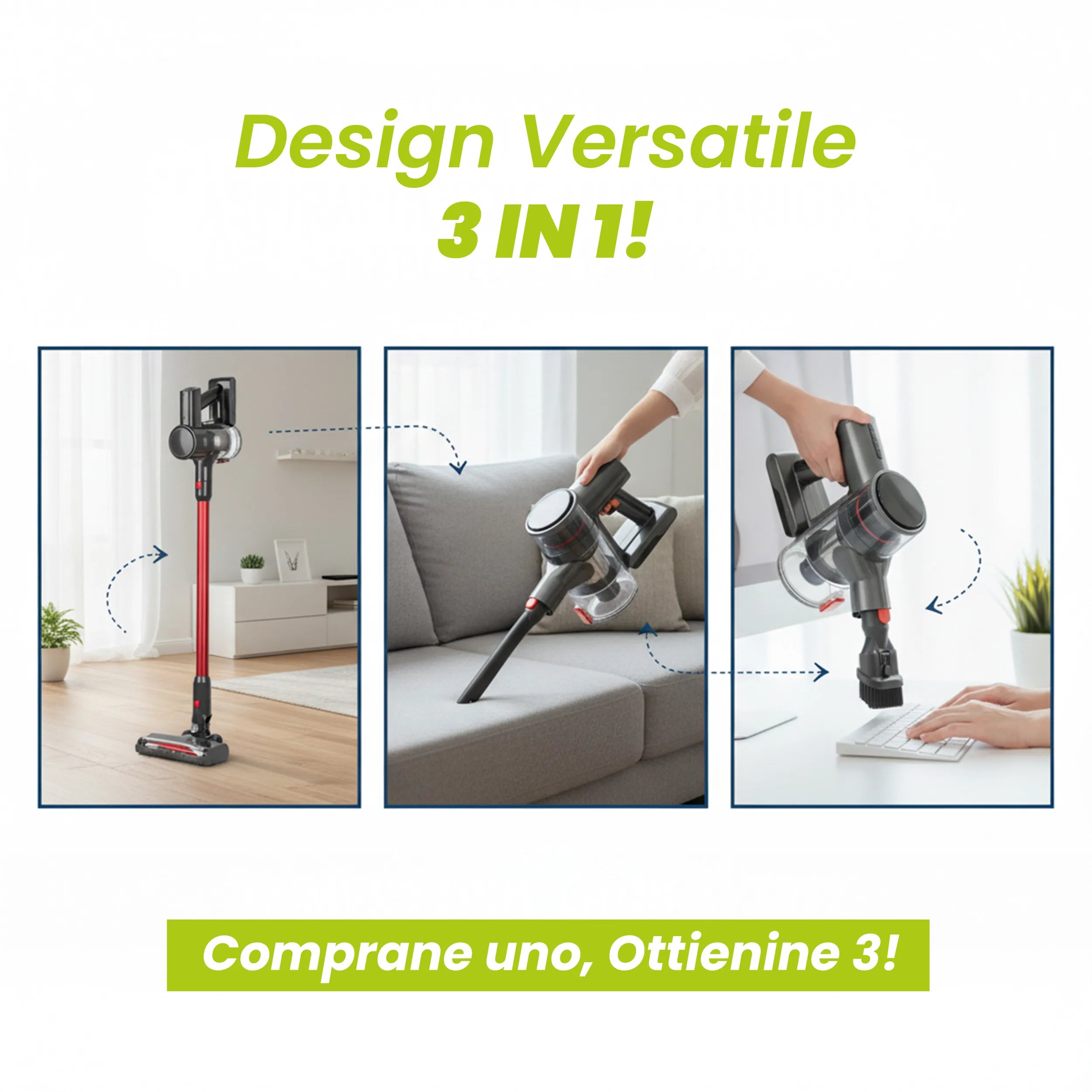 Aspirapolvere Wireless TekOne 3 in 1 con Batteria Ricaricabile - 120W