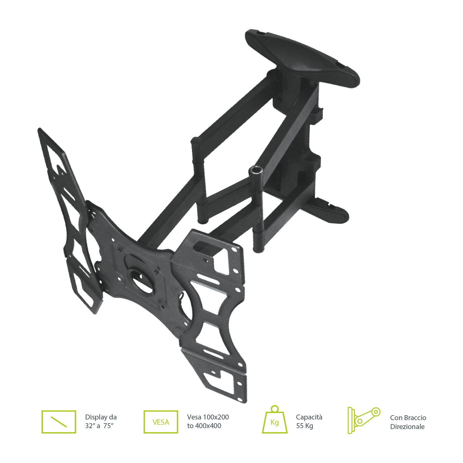 Supporto da Parete TekOne per TV LED/LCD 32-75'' con Braccio Direzionale - VESA 100x200 a 400x400, Fino a 55kg