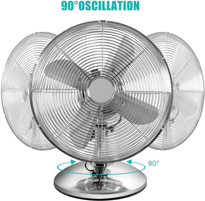 TekOne Ventilatore da Tavolo in Metallo 35W, 2 Velocità, Design Cromato Compatto e Potente