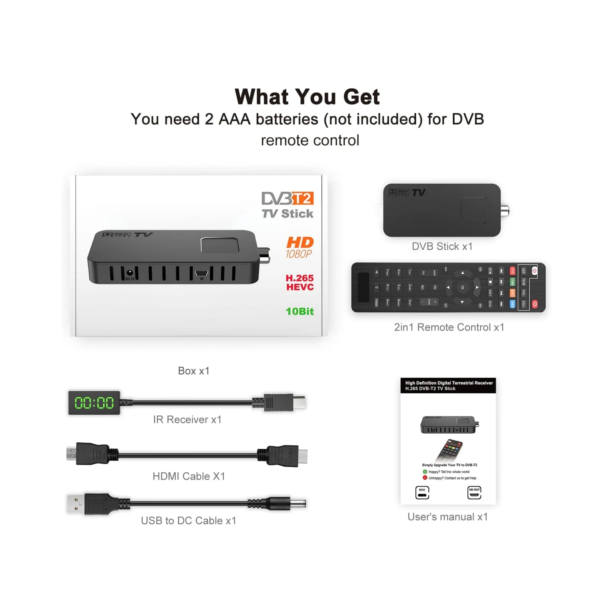 Decoder DVB-T2 Stick HDMI Tekone HD-188 | Full HD 1080P, H.265, Dolby, USB