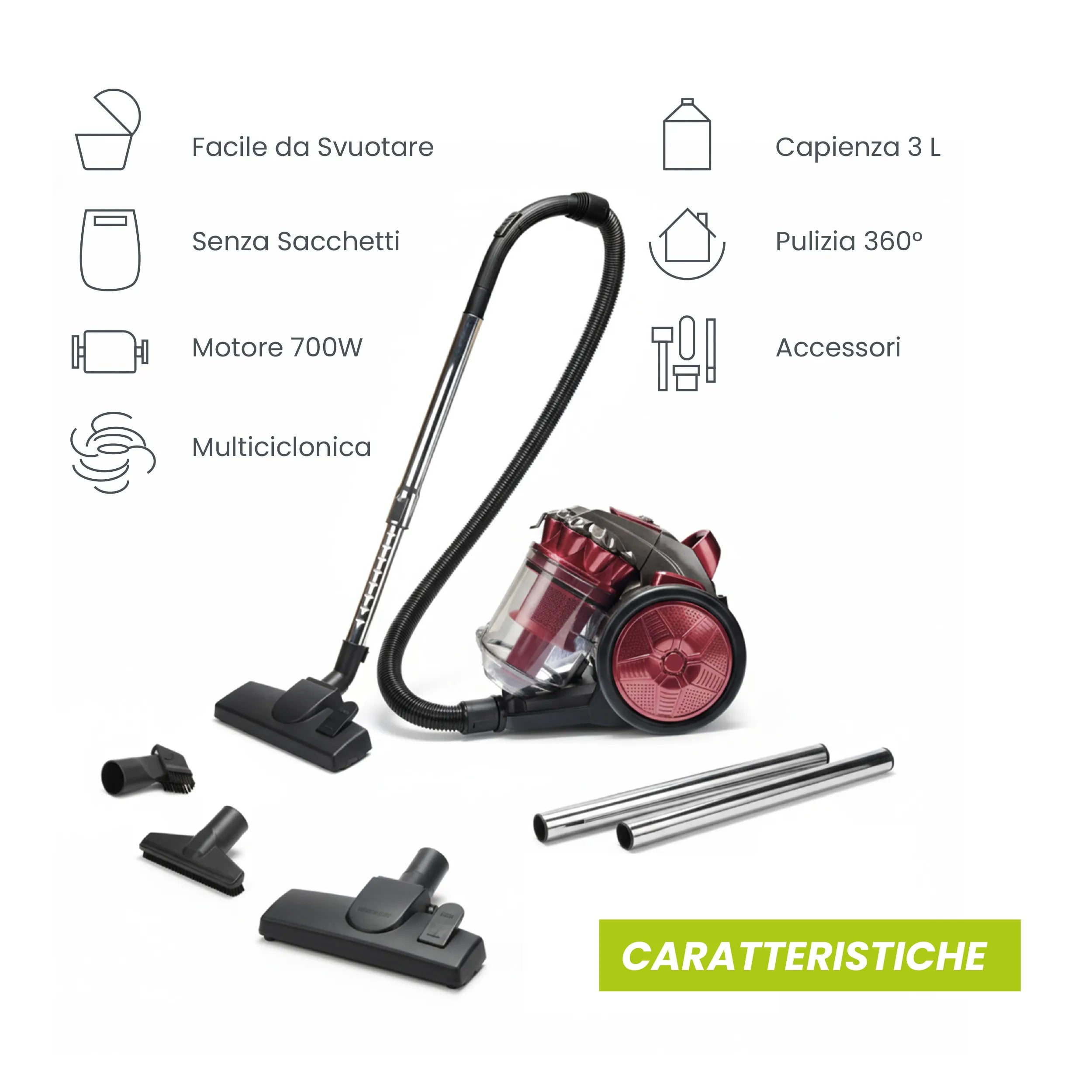 Aspirapolvere Multiciclonico TekOne Senza Sacco - 700W