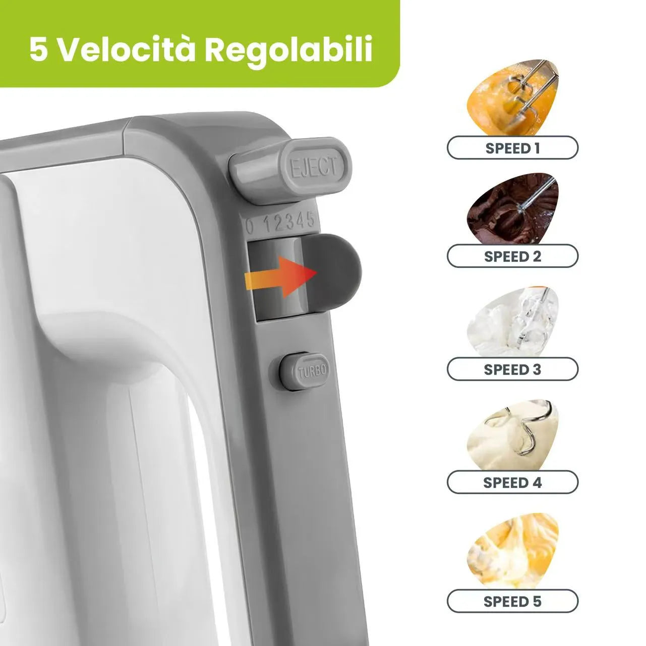 Tekone Sbattitore Elettrico 200W con 5 Velocità Turbo e Accessori