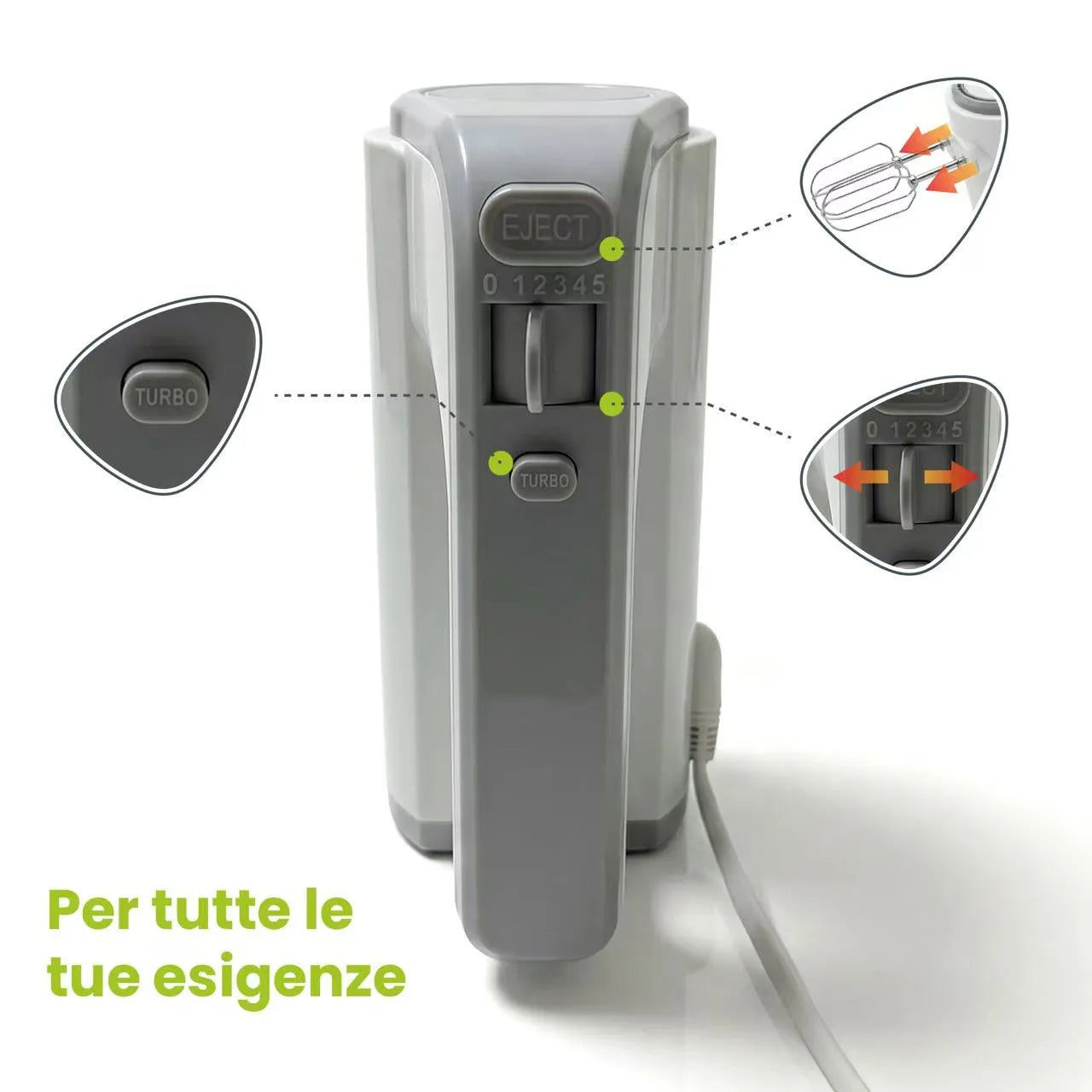 Tekone Sbattitore Elettrico 200W con 5 Velocità Turbo e Accessori
