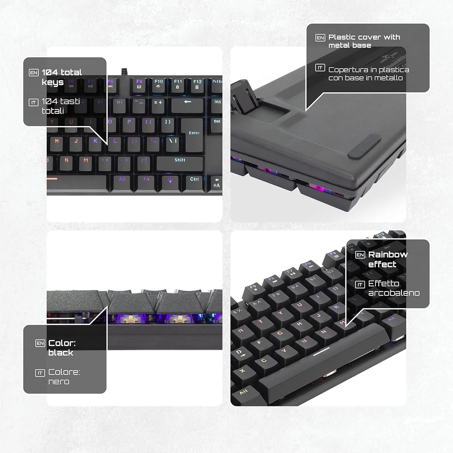 Tekone Tastiera Meccanica Gaming LED RGB 104 Tasti QWERTY ITA
