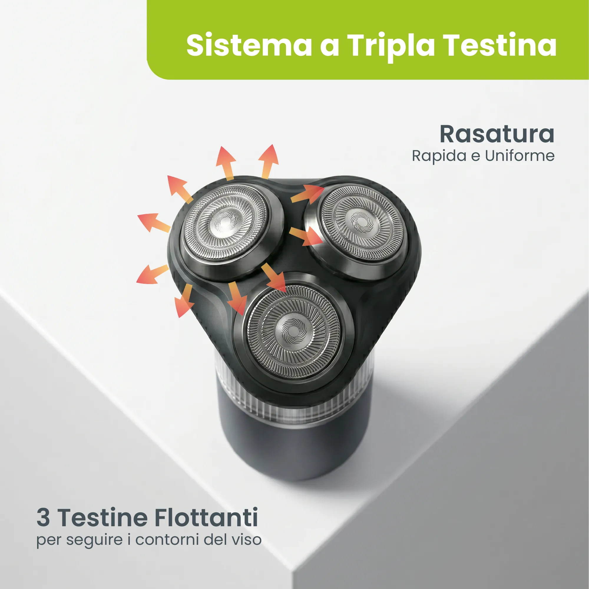 Tekone Mini Rasoio Elettrico Tripla Testina Ricaricabile USB-C IPX6