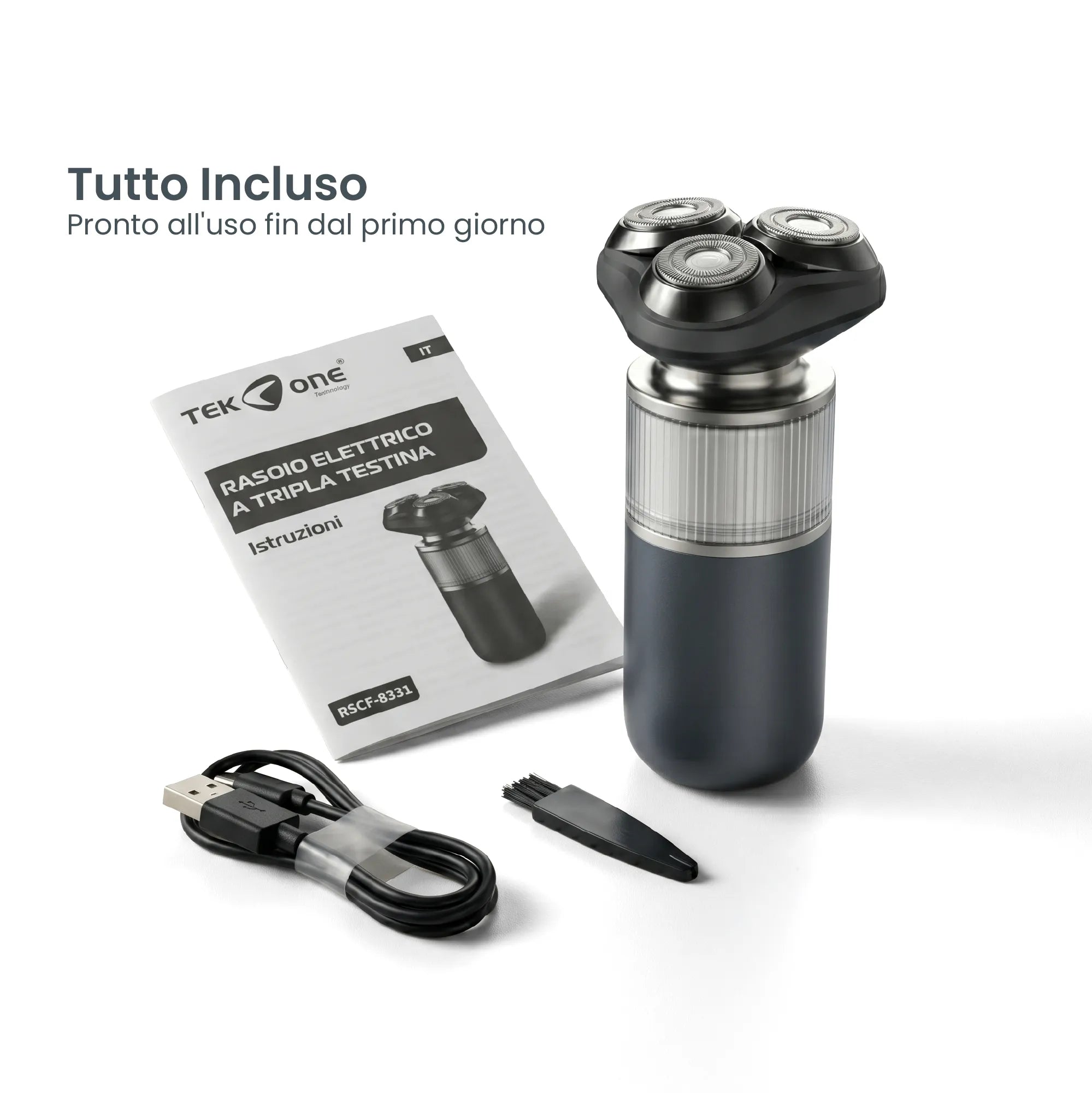 Tekone Mini Rasoio Elettrico Tripla Testina Ricaricabile USB-C IPX6
