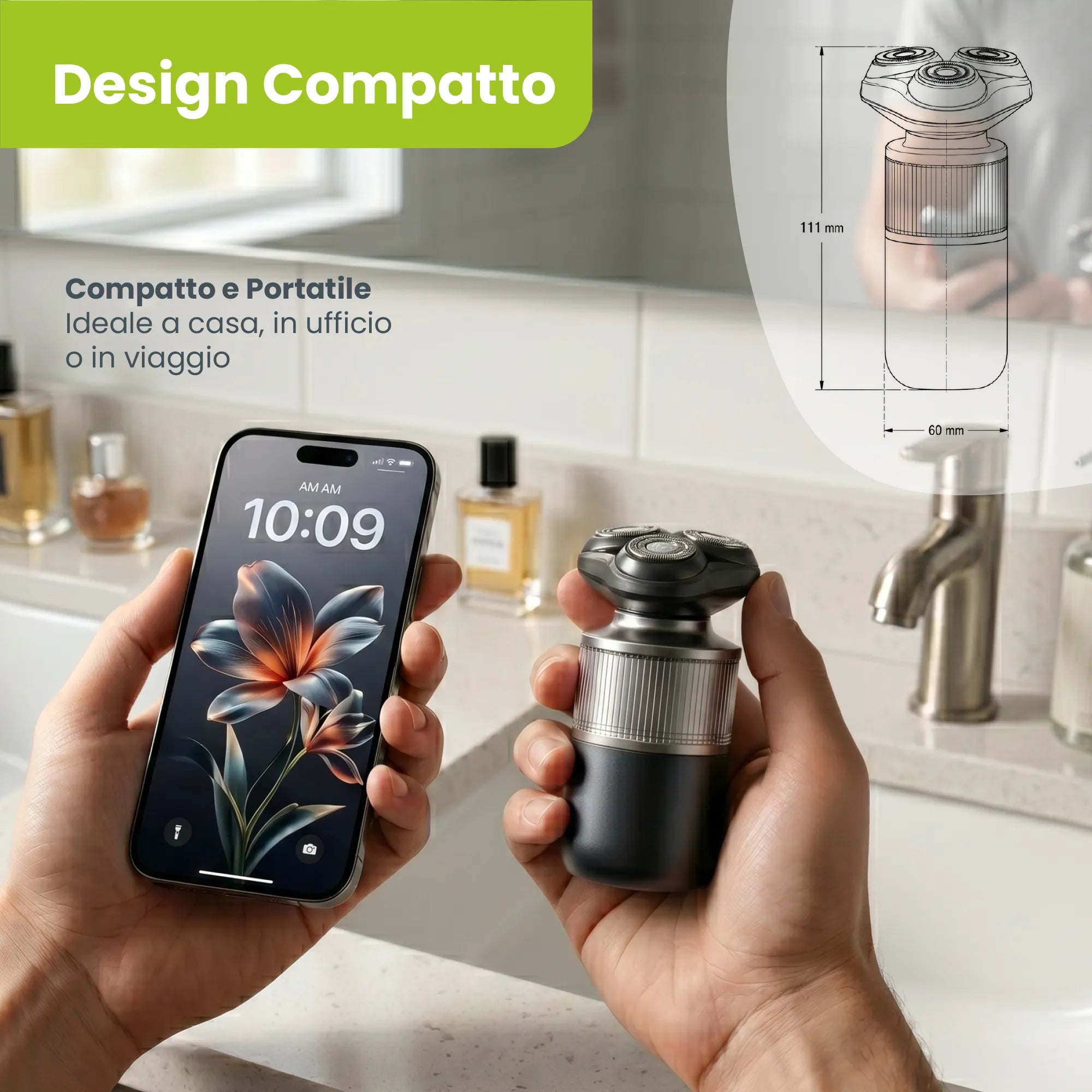 Tekone Mini Rasoio Elettrico Tripla Testina Ricaricabile USB-C IPX6