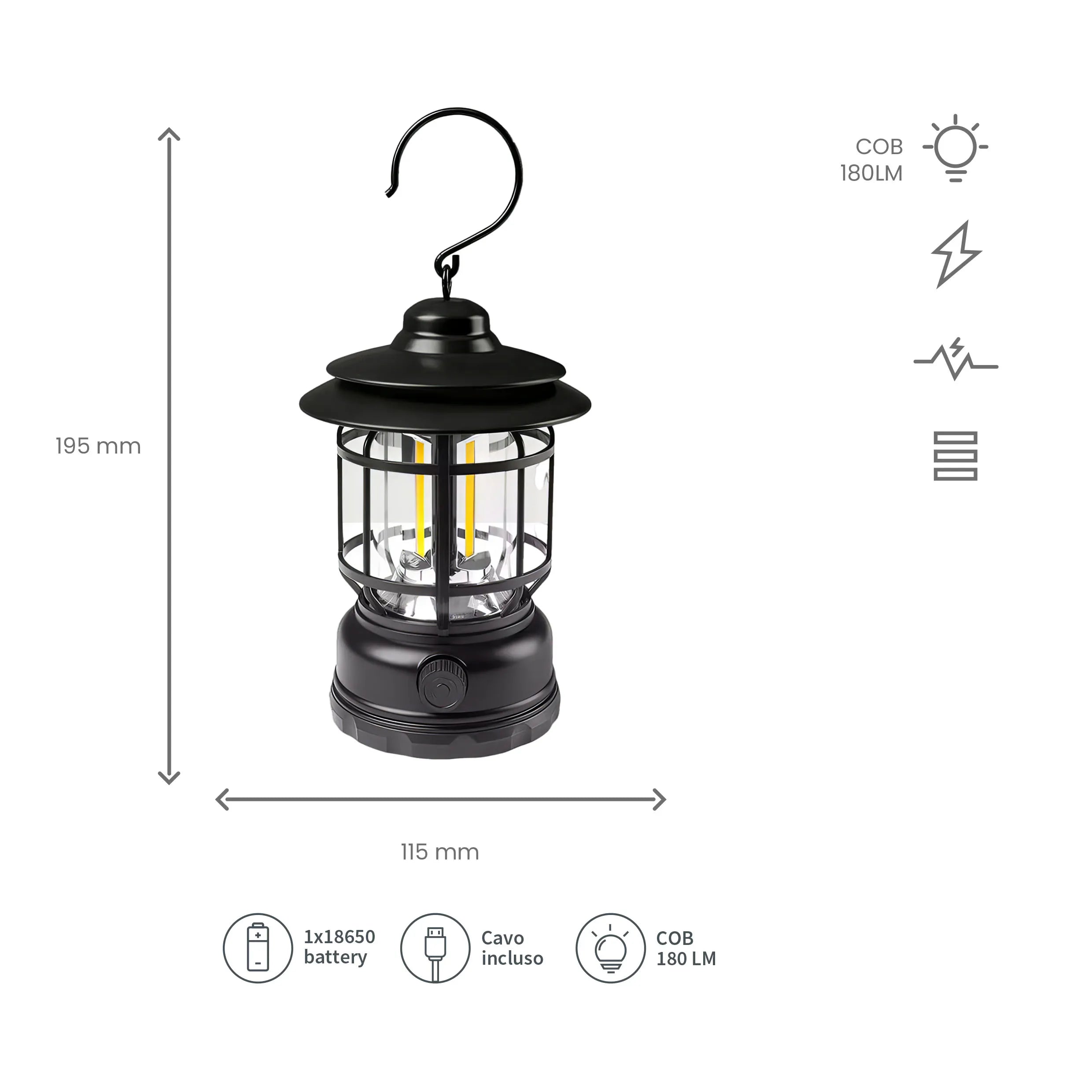 Lanterna da Campeggio Ricaricabile con Gancio – Tekone TK-2641