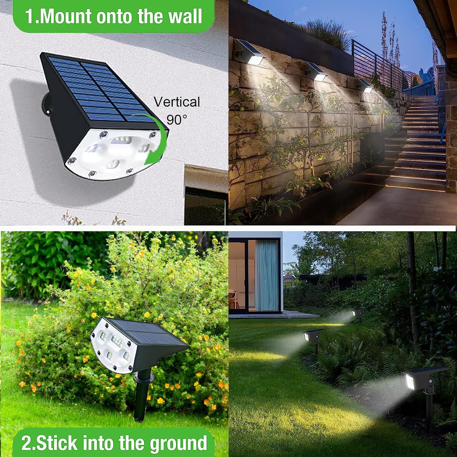 Tekone Faretto Solare LED da Giardino con Picchetto – Batteria 1800mAh, Pannello Solare 5,5V, Illuminazione Esterna Automatica