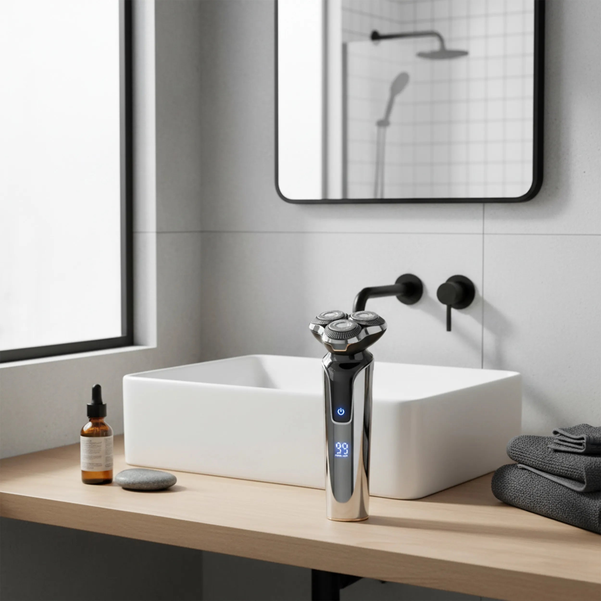 Tekone Rasoio Elettrico Ricaricabile con Tripla Testina Rotante e Display Batteria