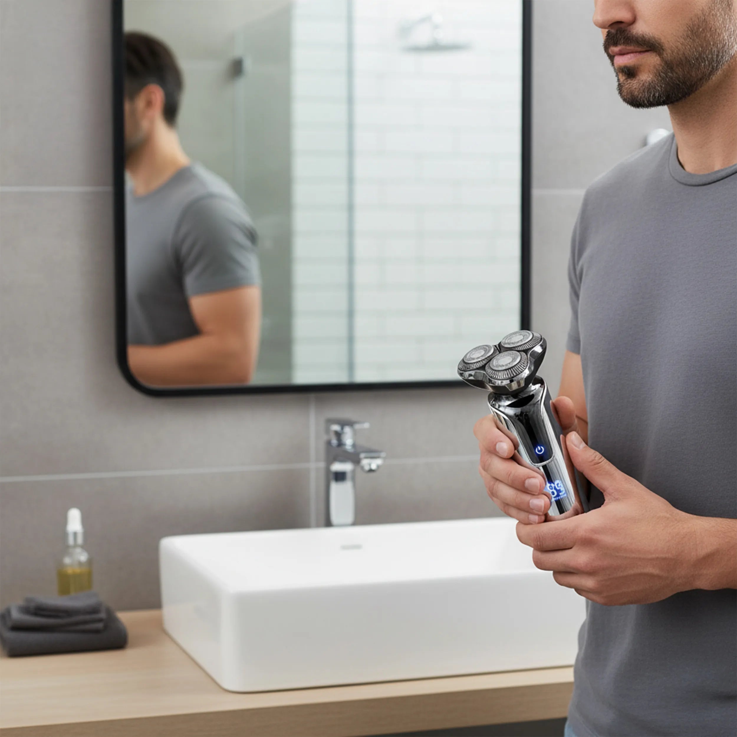 Tekone Rasoio Elettrico Ricaricabile con Tripla Testina Rotante e Display Batteria