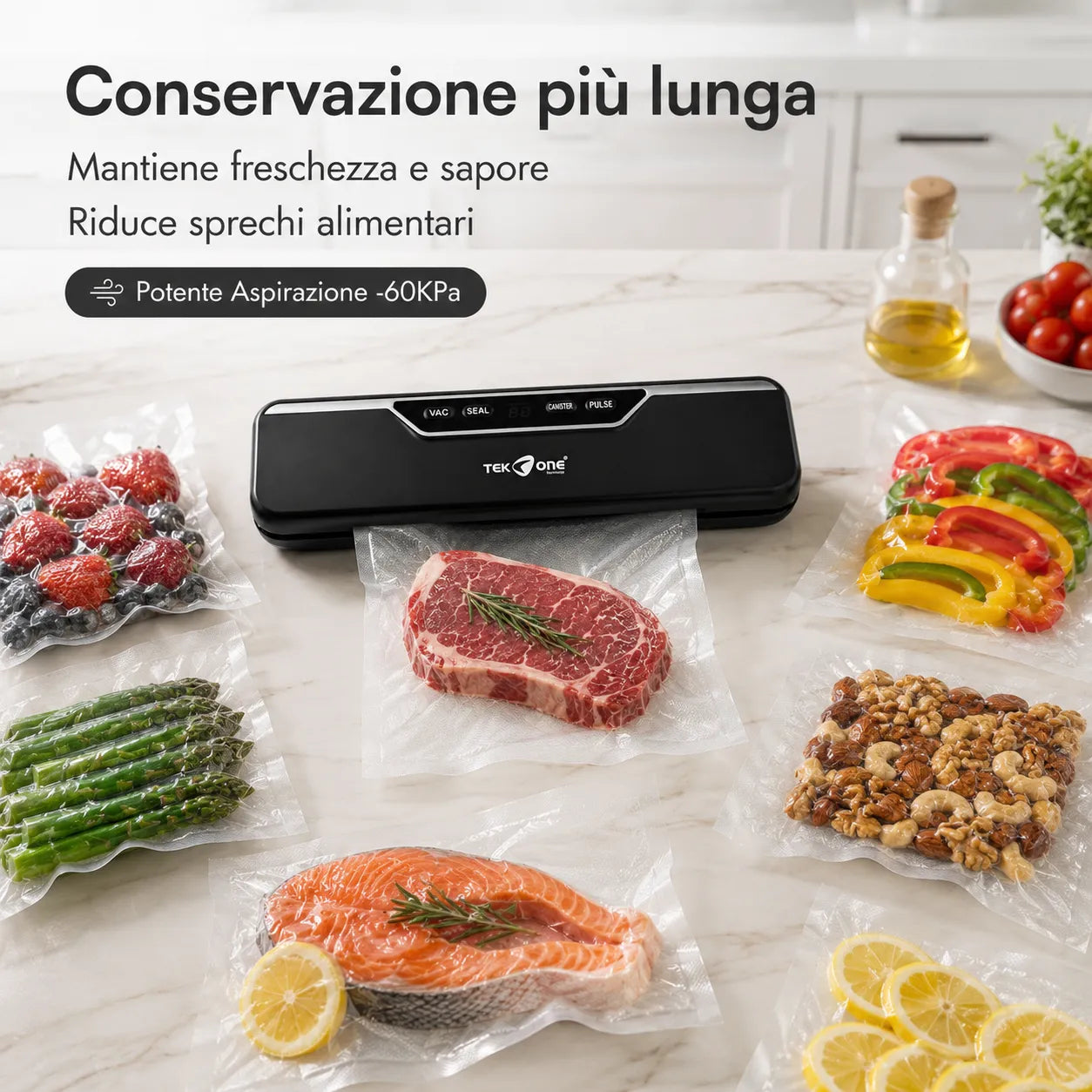 Tekone Confezionatrice Sottovuoto 110W con Display e 10 Sacchetti
