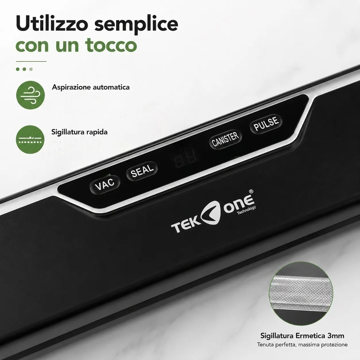 Tekone Confezionatrice Sottovuoto 110W con Display e 10 Sacchetti