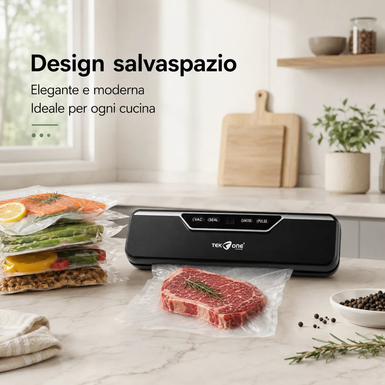 Tekone Confezionatrice Sottovuoto 110W con Display e 10 Sacchetti