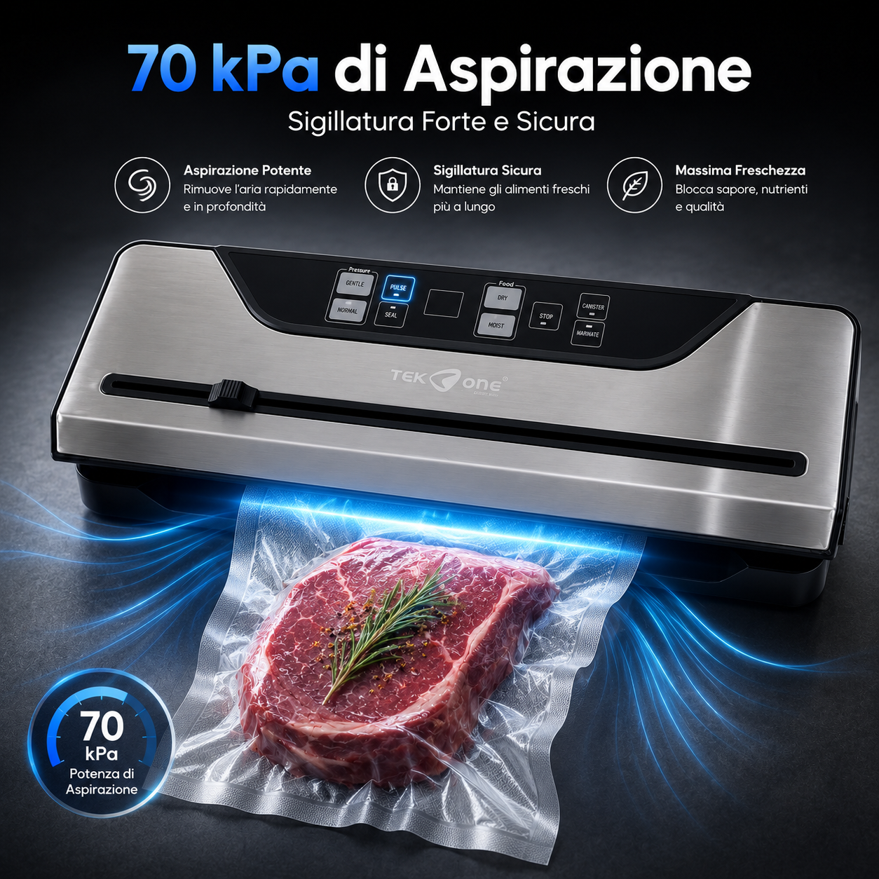 Tekone Confezionatrice Sottovuoto Automatica 110W con Display Touch