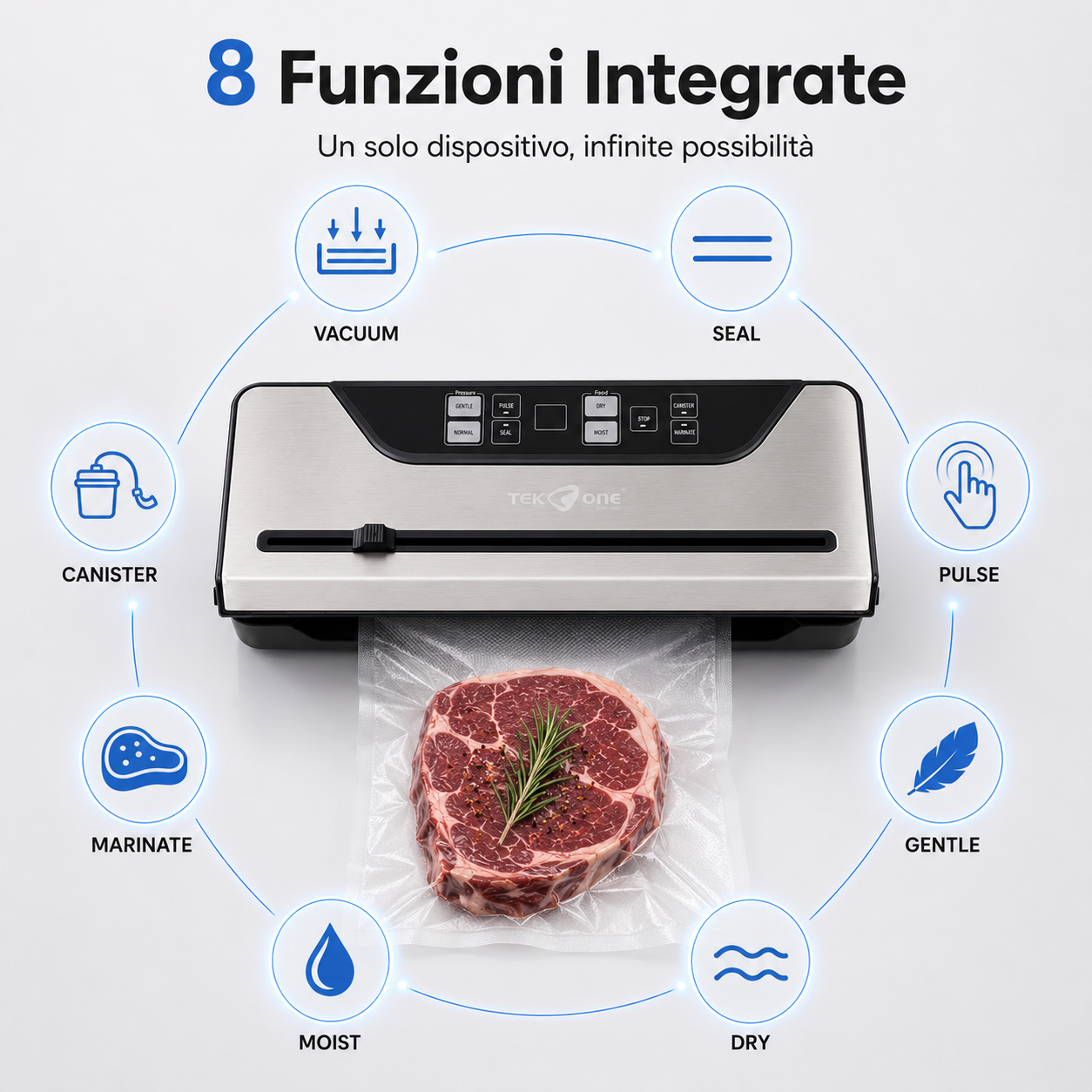 Tekone Confezionatrice Sottovuoto Automatica 110W con Display Touch