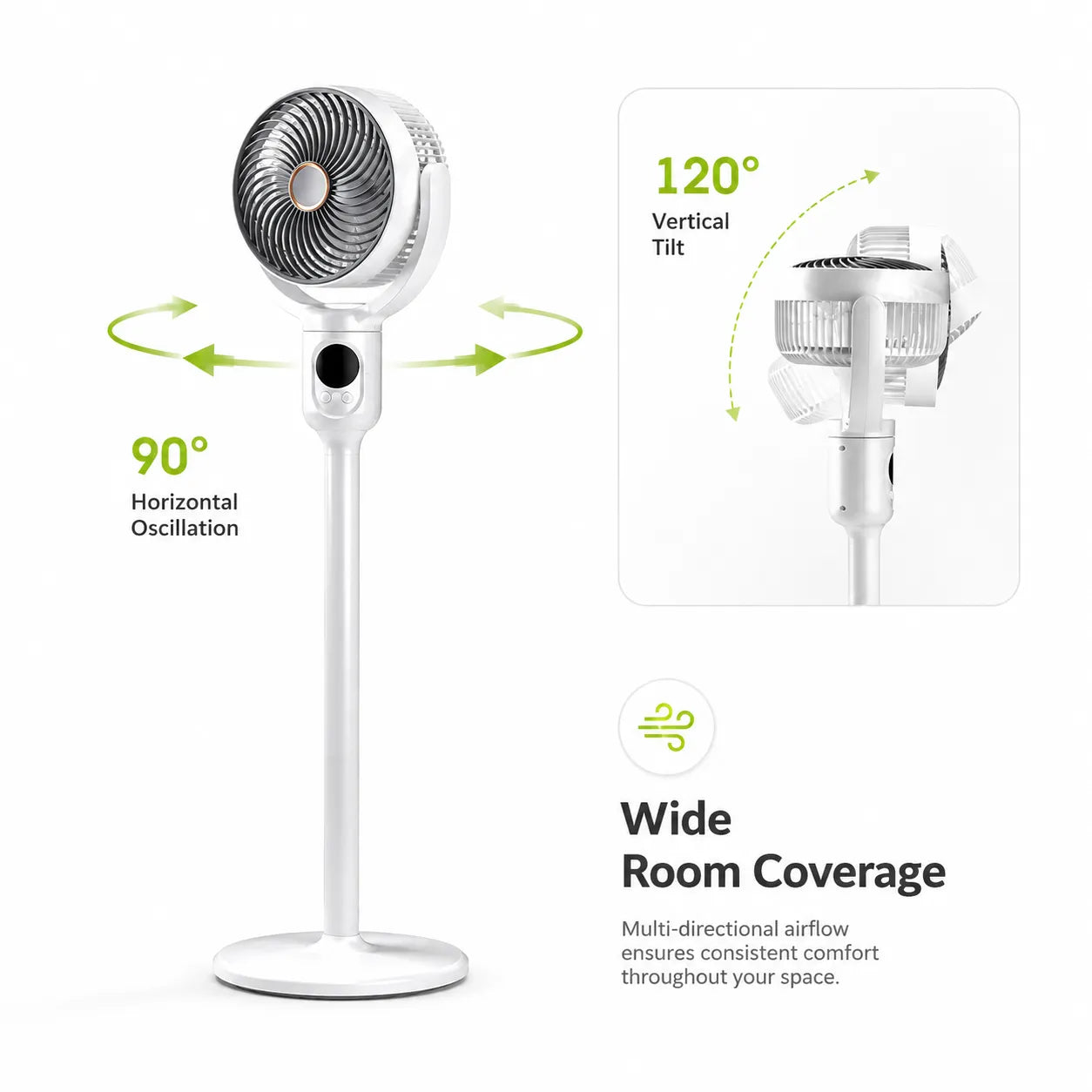 Tekone Ventilatore a Piantana Ricaricabile con Telecomando e LED