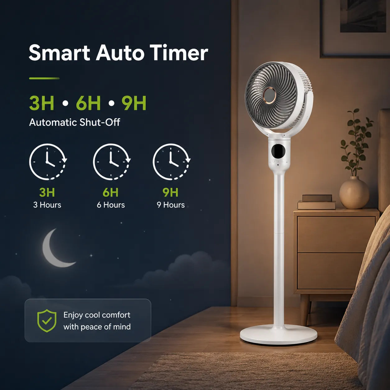 Tekone Ventilatore a Piantana Ricaricabile con Telecomando e LED