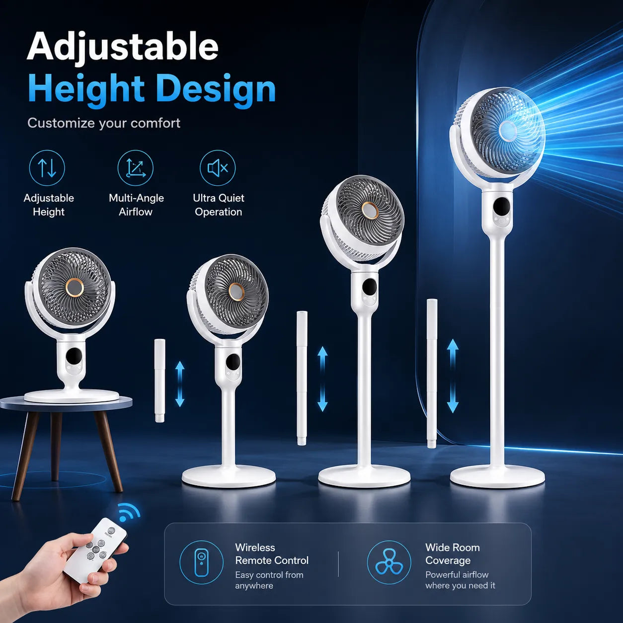 Tekone Ventilatore a Piantana Ricaricabile con Telecomando e LED