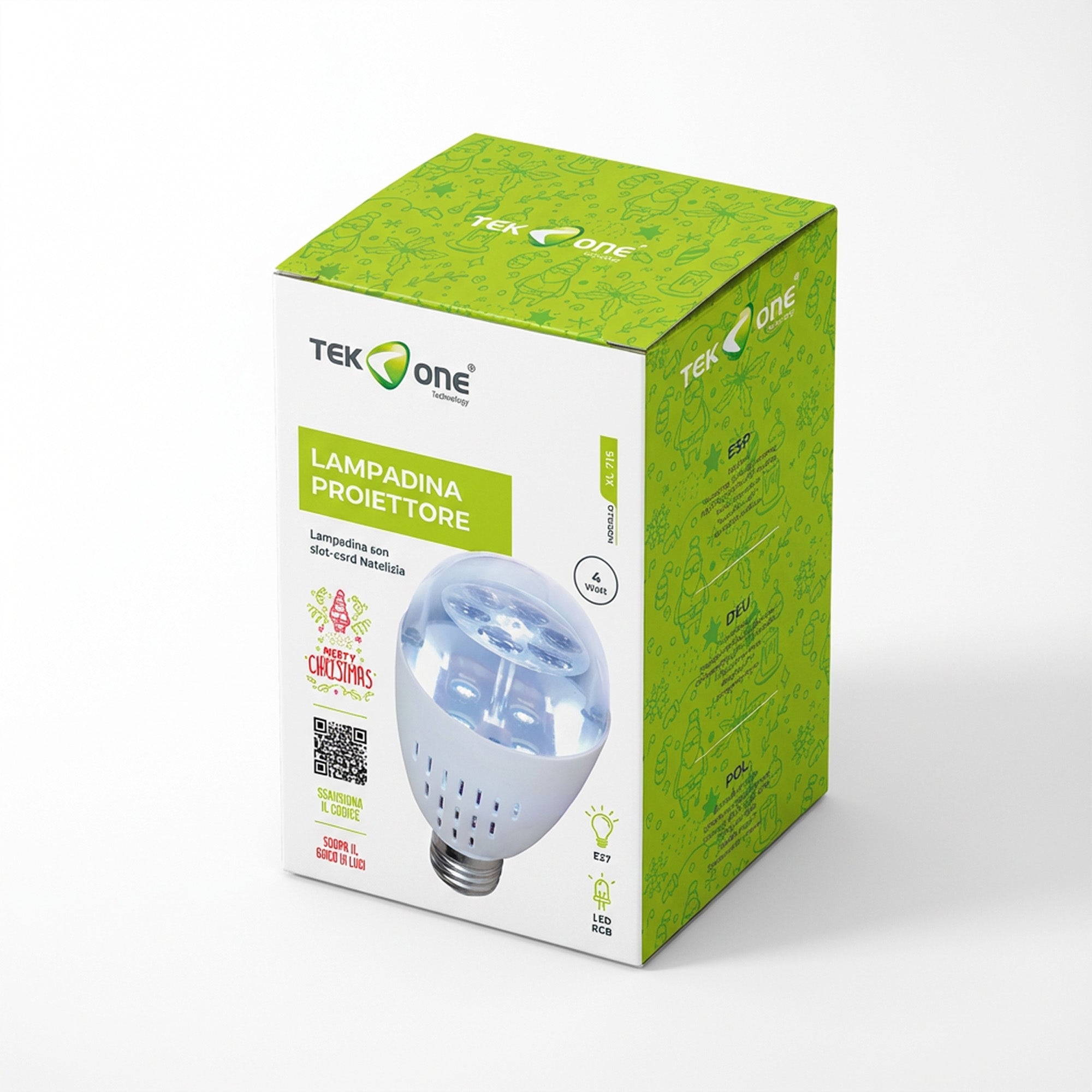 Tekone Lampadina Proiettore LED E27 con Slot Card Natalizia – 4W