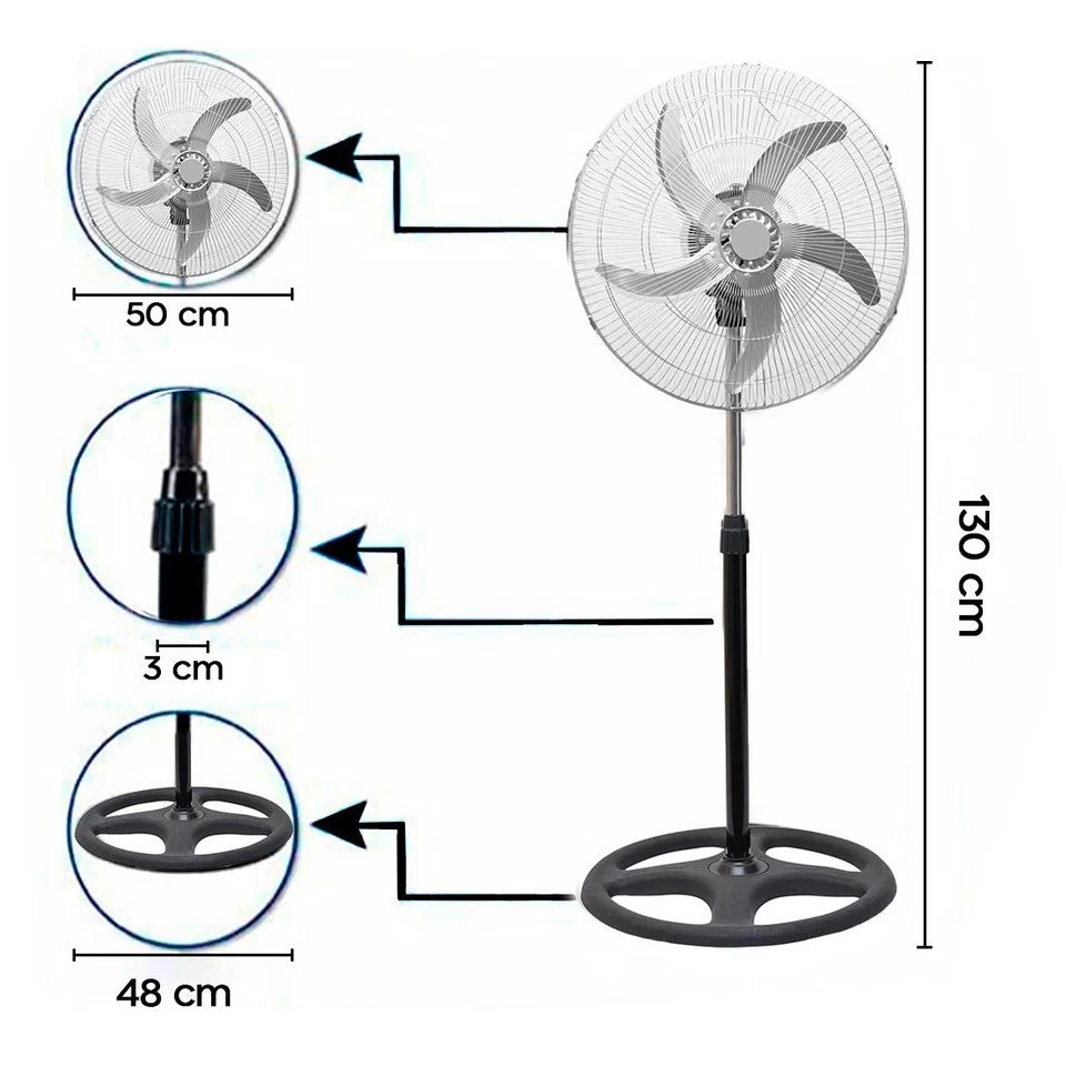 TekOne Ventilatore da 60W a Piantana con Oscillazione e Altezza Regolabile