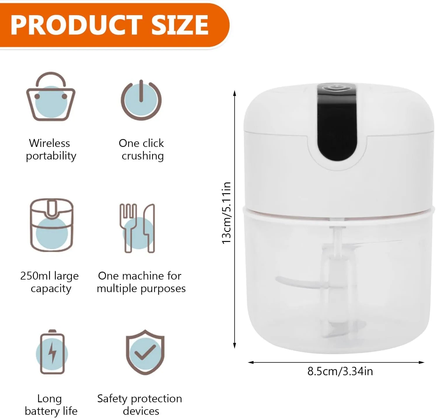 Tekone Mini Tritatutto Elettrico Ricaricabile 250 ml Senza Fili USB