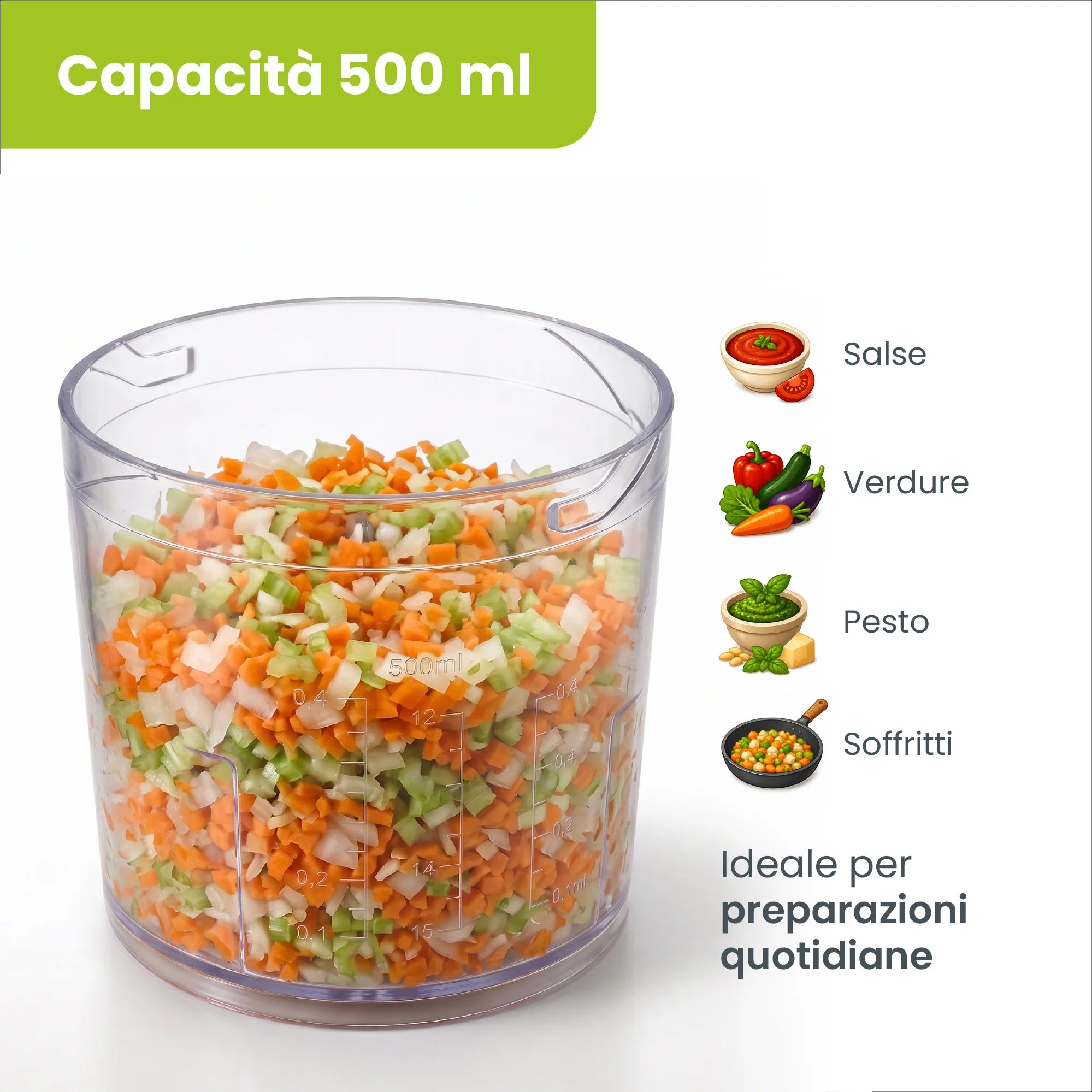 TekOne Tritatutto Elettrico 500ml 400W con Doppia Lama e 2 Velocità