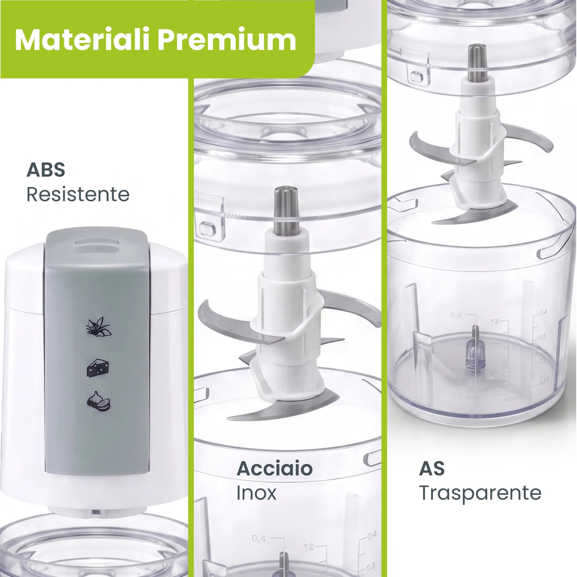 TekOne Tritatutto Elettrico 500ml 400W con Doppia Lama e 2 Velocità