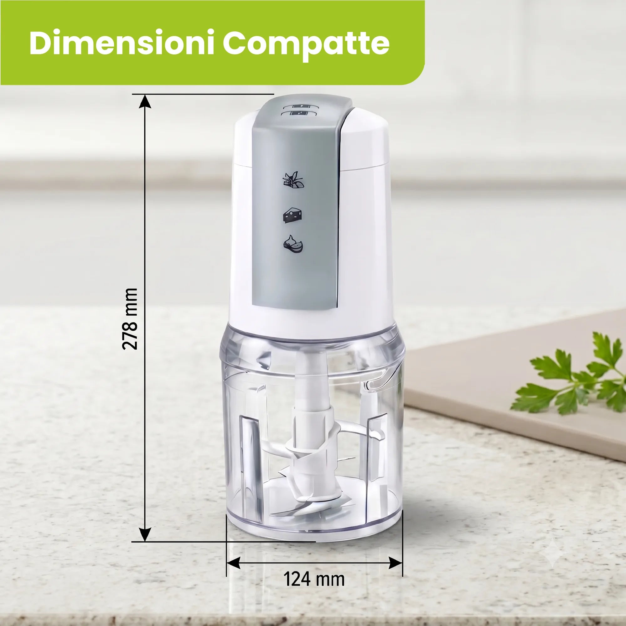 TekOne Tritatutto Elettrico 500ml 400W con Doppia Lama e 2 Velocità