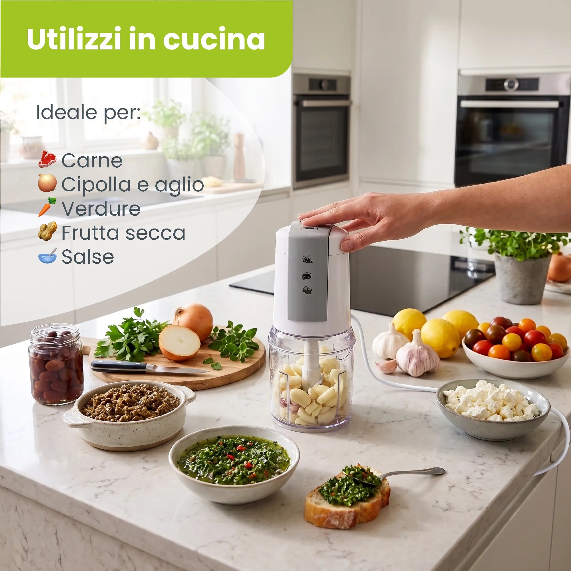 TekOne Tritatutto Elettrico 500ml 400W con Doppia Lama e 2 Velocità