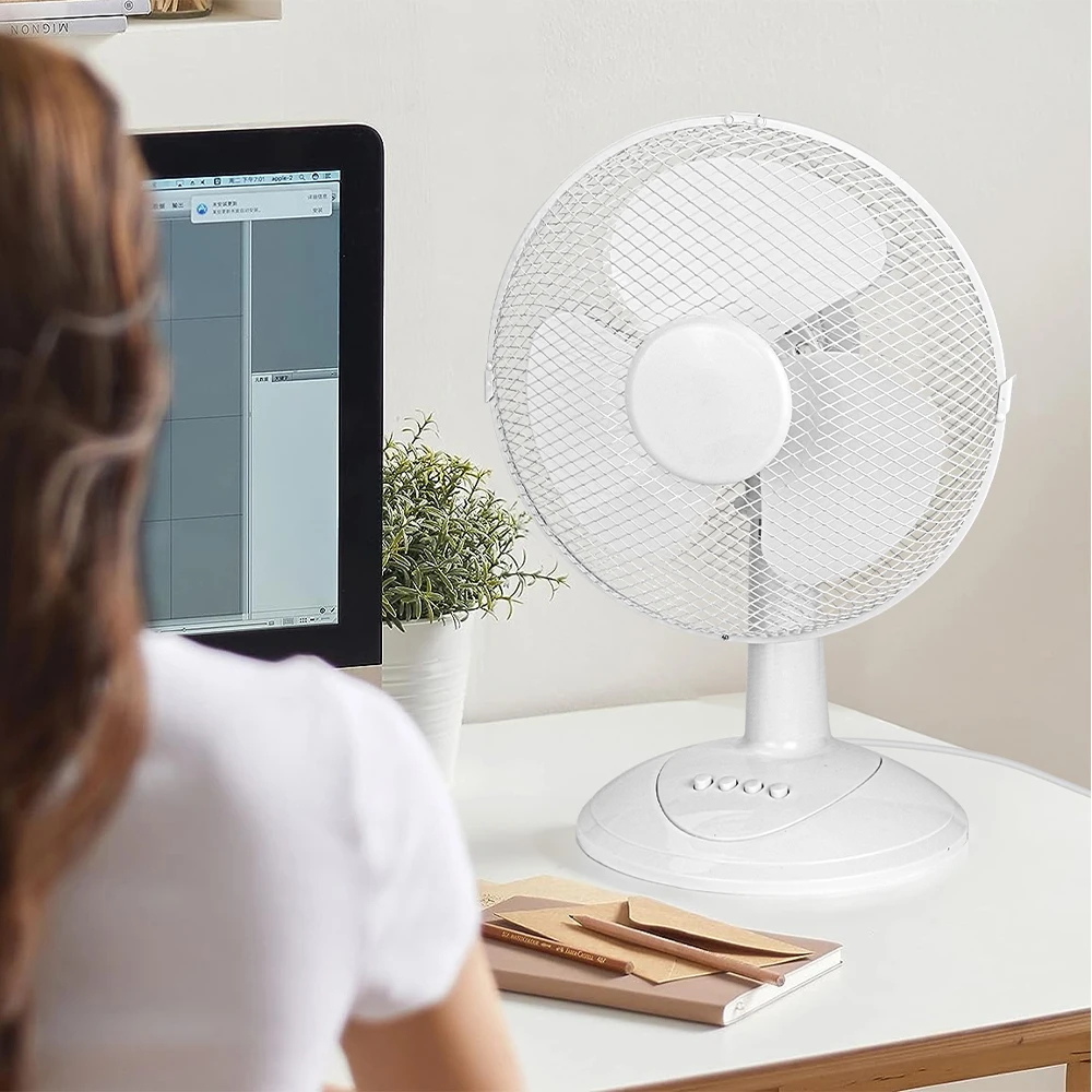 TekOne Ventilatore da Tavolo 40cm con Motore CCA, 3 Velocità e Rete Protettiva – 45W
