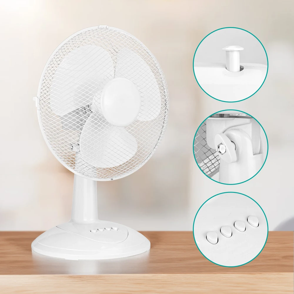 TekOne Ventilatore da Tavolo 40cm con Motore CCA, 3 Velocità e Rete Protettiva – 45W